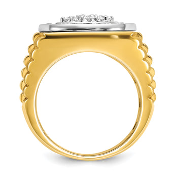 14k Two-tone Men's Polished Satin and Ribbed 2 Carat Lab Grown Diamond Round Cluster Ring, Size 10 - Birthstone Company