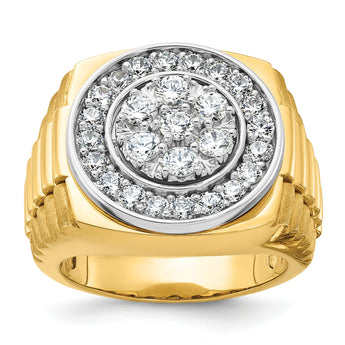 14k Two-tone Men's Polished Satin and Ribbed 2 Carat Lab Grown Diamond Round Cluster Ring, Size 10 - Birthstone Company