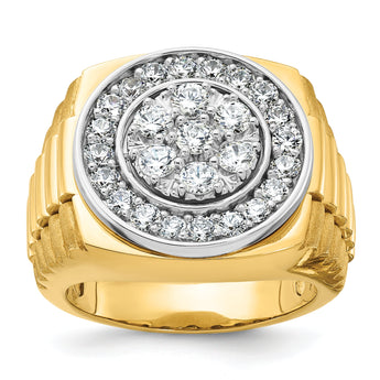 14k Two-tone Men's Polished Satin and Ribbed 2 Carat Lab Grown Diamond Round Cluster Ring - Sophia Jewelers