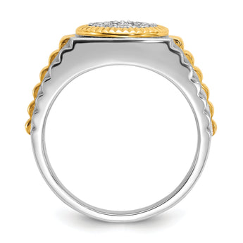 IBGoodman 14k Two-tone Men's Polished Satin and Ribbed 1/2 Carat A Quality Diamond Round Cluster Ring