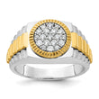 14k Two-tone Men's Polished Satin and Ribbed 1/2 Carat Lab Grown Diamond Round Cluster Ring, Size 10 - Birthstone Company