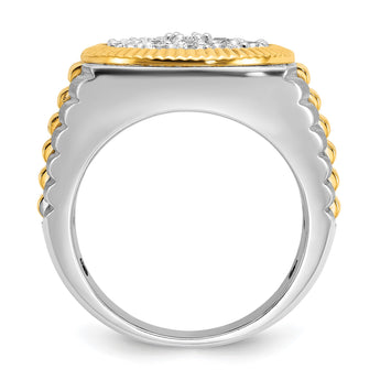 14k Two-tone Men's Polished Satin and Ribbed 2 1/8 Carat Lab Grown Diamond Round Cluster Ring, Size 10 - Birthstone Company
