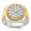 14k Two-tone Men's Polished Satin and Ribbed 2 1/8 Carat Lab Grown Diamond Round Cluster Ring - Sophia Jewelers