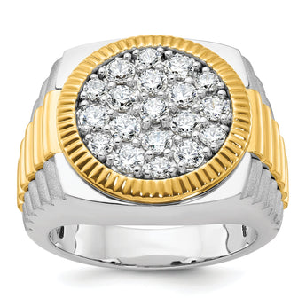 14k Two-tone Men's Polished Satin and Ribbed 2 1/8 Carat Lab Grown Diamond Round Cluster Ring - Sophia Jewelers