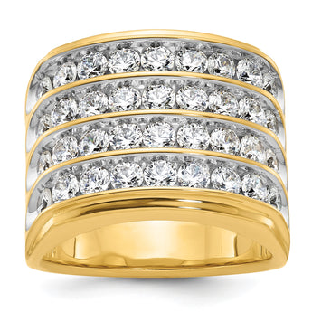 14k with White Rhodium Men's Polished 4-Row 3 5/8 Carat Lab Grown Diamond Ring, Size 10 - Birthstone Company