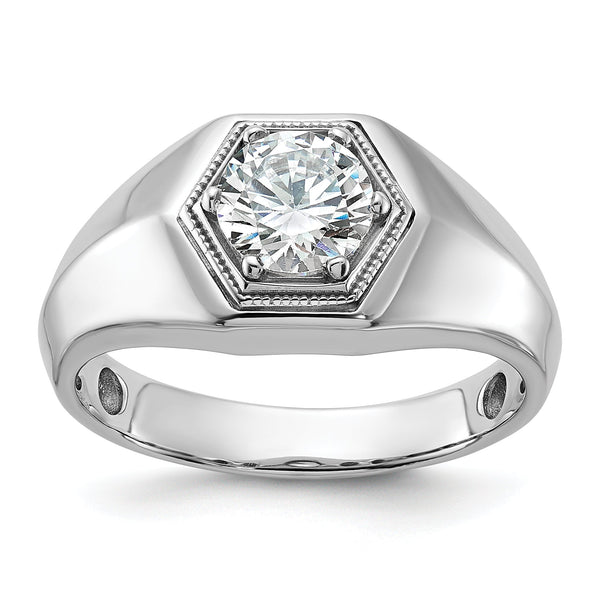 14k WG Men's Polished/Beaded Complete Lab Grown VS/SI FGH Dia Hex - Sophia Jewelers