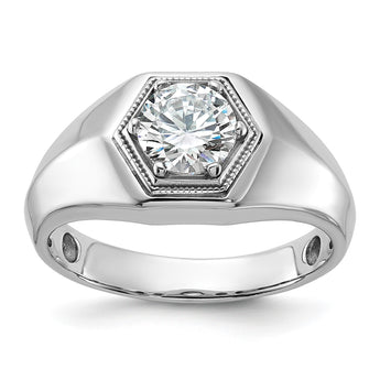 14k White Gold 1 carat Lab Grown Diamond VS/SI+ G+ Complete Polished and Beaded Men's Ring, Size 10 - Birthstone Company