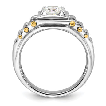 14k Two-tone 1 carat Lab Grown Diamond VS/SI+ G+ Polished and Brushed Textured Complete Men's Ring, Size 10 - Birthstone Company