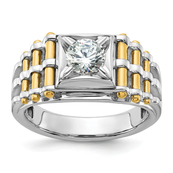 14k Two-tone 1 carat Lab Grown Diamond VS/SI+ G+ Polished and Brushed Textured Complete Men's Ring, Size 10 - Birthstone Company