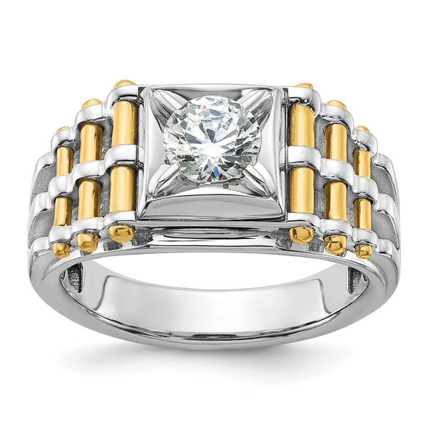 14k Two-tone Men's Polished Brushed and Textured 1 Carat Lab Grown Diamond Ring - Sophia Jewelers