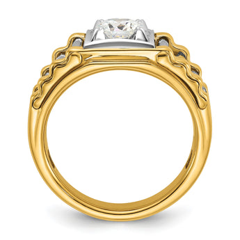 14k Two-Tone 1 carat Lab Grown Diamond VS/SI+ G+ Polished and Ribbed Complete Men's Ring, Size 10 - Birthstone Company