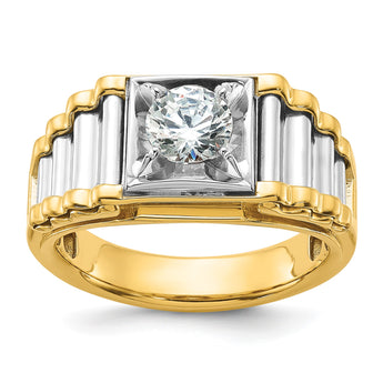 14k Two-Tone 1 carat Lab Grown Diamond VS/SI+ G+ Polished and Ribbed Complete Men's Ring, Size 10 - Birthstone Company