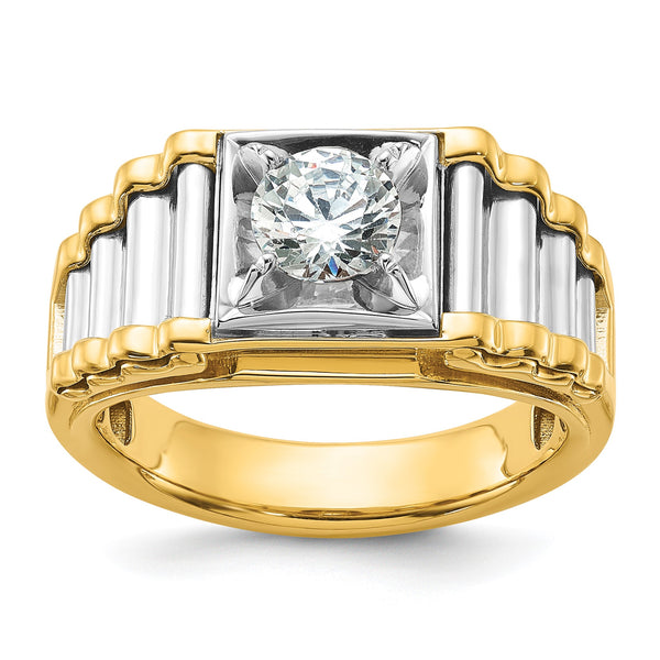 14k Two-Tone 1 carat Lab Grown Diamond VS/SI+ G+ Polished and Ribbed Complete Men's Ring, Size 10 - Birthstone Company
