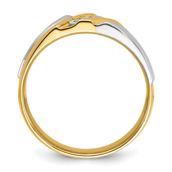 IBGoodman 10k Two-tone Men's Polished Satin and Grooved 3-Stone 1/6 Carat A Quality Diamond Ring