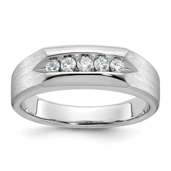 14k White Gold Men's Polished and Satin 5-Stone 1/4 Carat AA Quality Diamond Ring