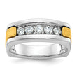 14k Two-tone Men's Polished Satin and Grooved 5-Stone 1/2 Carat AA Quality Diamond Square Ring