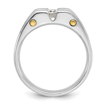14k Two-tone Men's Polished Satin and Cut-Out 3-Stone 3/4 Carat Lab Grown Diamond Ring, Size 10 - Birthstone Company