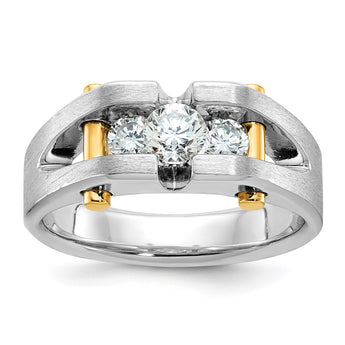 14k Two-tone Men's Polished Satin and Cut-Out 3-Stone 3/4 Carat Lab Grown Diamond Ring, Size 10 - Birthstone Company