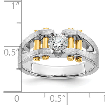 14k Two-tone Men's Polished Satin and Cut-Out 3/8 Carat Lab Grown Diamond Solitaire Ring - Sophia Jewelers
