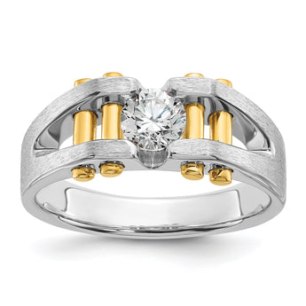 14k Two-tone Men's Polished Satin and Cut-Out 3/8 Carat Lab Grown Diamond Solitaire Ring - Sophia Jewelers