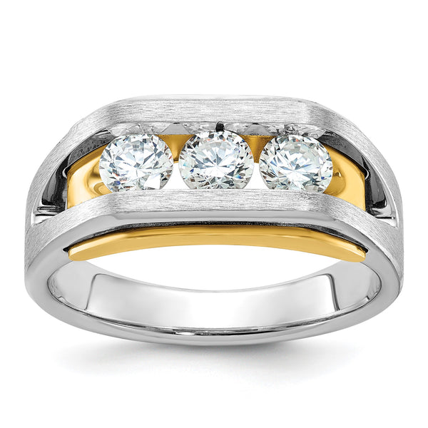 14k Two-tone Men's Polished & Satin 3-Stone Lab Grown VS/SI FGH D, Size 10 - Birthstone Company