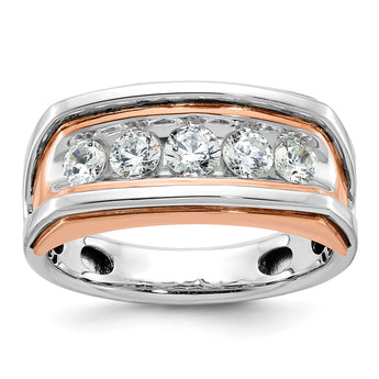 14k White and Rose Gold Men's Polished and Cut-Out 5-Stone 1 Carat Lab Grown Diamond Ring, Size 10 - Birthstone Company