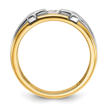 IBGoodman 10k Two-tone Men's Polished Satin and Cut-Out 1/5 Carat A Quality Diamond Cross Ring
