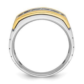 14k Two-tone Men's Polished Satin and Grooved 5-Stone 1 Carat Square Lab Grown Diamond Ring, Size 10 - Birthstone Company