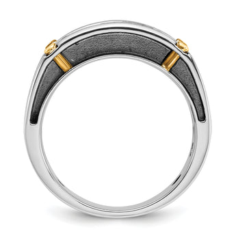 14k Two-tone with Black Rhodium Men's Polished Satin and Grooved 5-Stone 1 Carat Lab Grown Diamond Ring, Size 10 - Birthstone Company