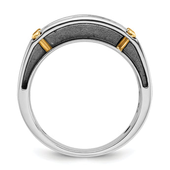 14k Two-tone with Black Rhodium Men's Polished Satin and Grooved 5-Stone 1 Carat Lab Grown Diamond Ring - Sophia Jewelers