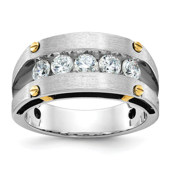 14k Two-tone with Black Rhodium Men's Polished Satin and Grooved 5-Stone 1 Carat Lab Grown Diamond Ring, Size 10 - Birthstone Company