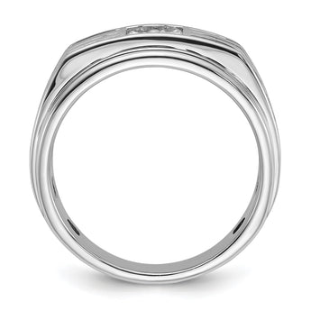 14k White Gold with Black Rhodium 1/3 carat Lab Grown Diamond VS/SI+ G+ Complete Polished and Grooved Men's Ring, Size 10 - Birthstone Company