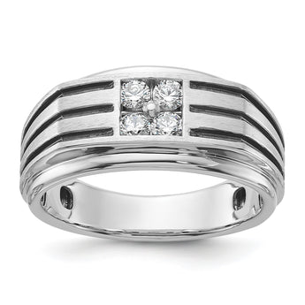 14k White Gold with Black Rhodium 1/3 carat Lab Grown Diamond VS/SI+ G+ Complete Polished and Grooved Men's Ring, Size 10 - Birthstone Company
