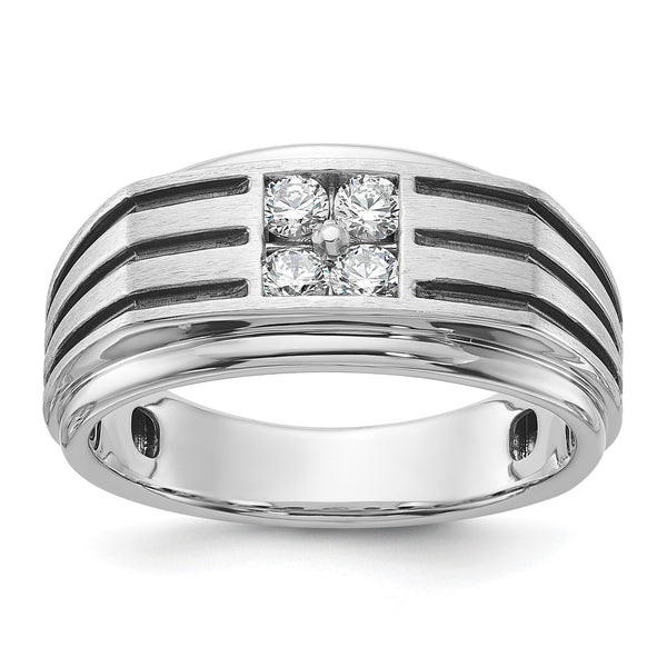 14k White Gold with Black Rhodium 1/3 carat Lab Grown Diamond VS/SI+ G+ Complete Polished and Grooved Men's Ring, Size 10 - Birthstone Company