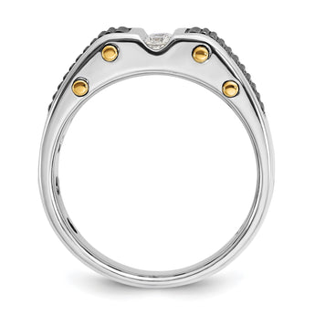 14k Two-tone with Black Rhodium Men's Polished and Textured 3-Stone 1/4 Carat Lab Grown Diamond Ring, Size 10 - Birthstone Company
