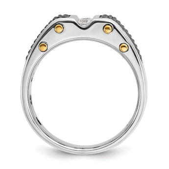 14k Two-tone with Black Rhodium Men's Polished and Textured 3-Stone 1/4 Carat Lab Grown Diamond Ring - Sophia Jewelers