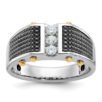 14k Two-tone with Black Rhodium Men's Polished and Textured 3-Stone 1/4 Carat Lab Grown Diamond Ring, Size 10 - Birthstone Company