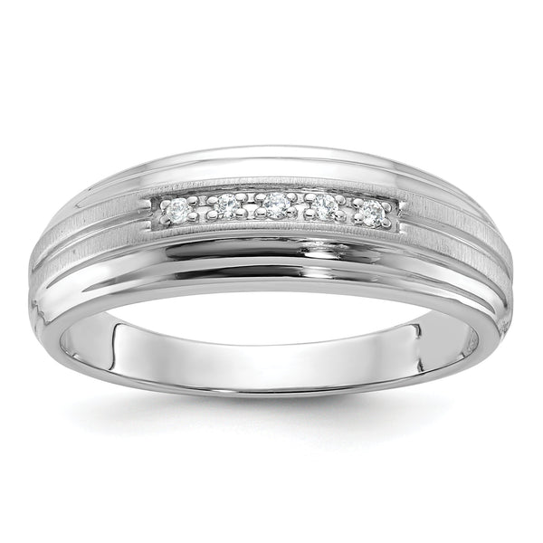 IBGoodman 10k White Gold Men's Polished Satin and Grooved 5-Stone 1/20 Carat A Quality Diamond Ring