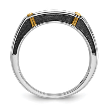 14k Two-tone with Black Rhodium Men's Polished Satin and Grooved 5-Stone 1/2 Carat Lab Grown Diamond Ring, Size 10 - Birthstone Company