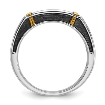 14k Two-tone with Black Rhodium Men's Polished Satin and Grooved 5-Stone 1/2 Carat Lab Grown Diamond Ring - Sophia Jewelers