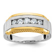 14k Two-tone Men's Polished Satin and Beaded 5-Stone 1/2 Carat AA Quality Diamond Ring