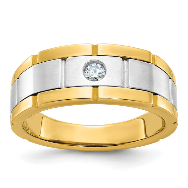 IBGoodman 10k Two-tone Men's Polished Satin and Grooved 1/10 Carat A Quality Diamond Ring