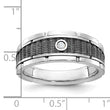 14k White Gold with Black Rhodium Men's Polished and Textured 1/20 Carat AA Quality Solitaire Diamon