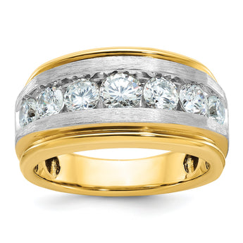 14k with White Rhodium Men's Polished Satin and Grooved 7-Stone 2 Carat AA Quality Diamond Ring