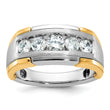 14k Two-tone Men's Polished Satin and Grooved 5-Stone 1 Carat AA Quality Diamond Ring