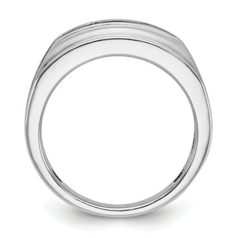 IBGoodman 10k White Gold with Black Rhodium Men's Polished Satin and Grooved 5-Stone 1/2 Carat A Quality Diamond Ring