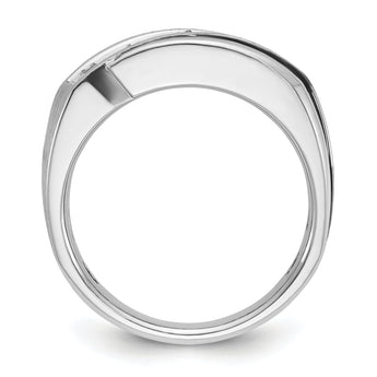 IBGoodman 10k White Gold with Black Rhodium Men's Polished Satin and Grooved 1 Carat A Quality Diamond Ring