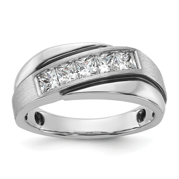 14k White Gold with Black Rhodium 1 carat Lab Grown Diamond VS/SI+ G+ Complete Polished Satin and Grooved Men's Ring, Size 10 - Birthstone Company