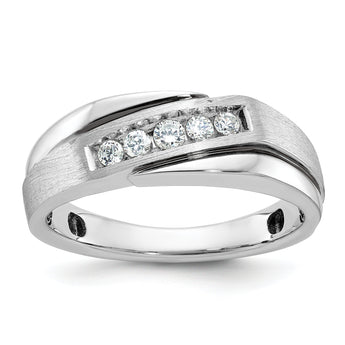 14k White Gold with Black Rhodium Mens Polished Satin and Grooved 5-Stone 1/4 Carat AA Diamond Ring