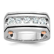 14k White and Rose Gold with Black Rhodium Men's Polished Satin and Grooved 5-Stone 1 Carat Lab Grown Diamond Ring - Sophia Jewelers